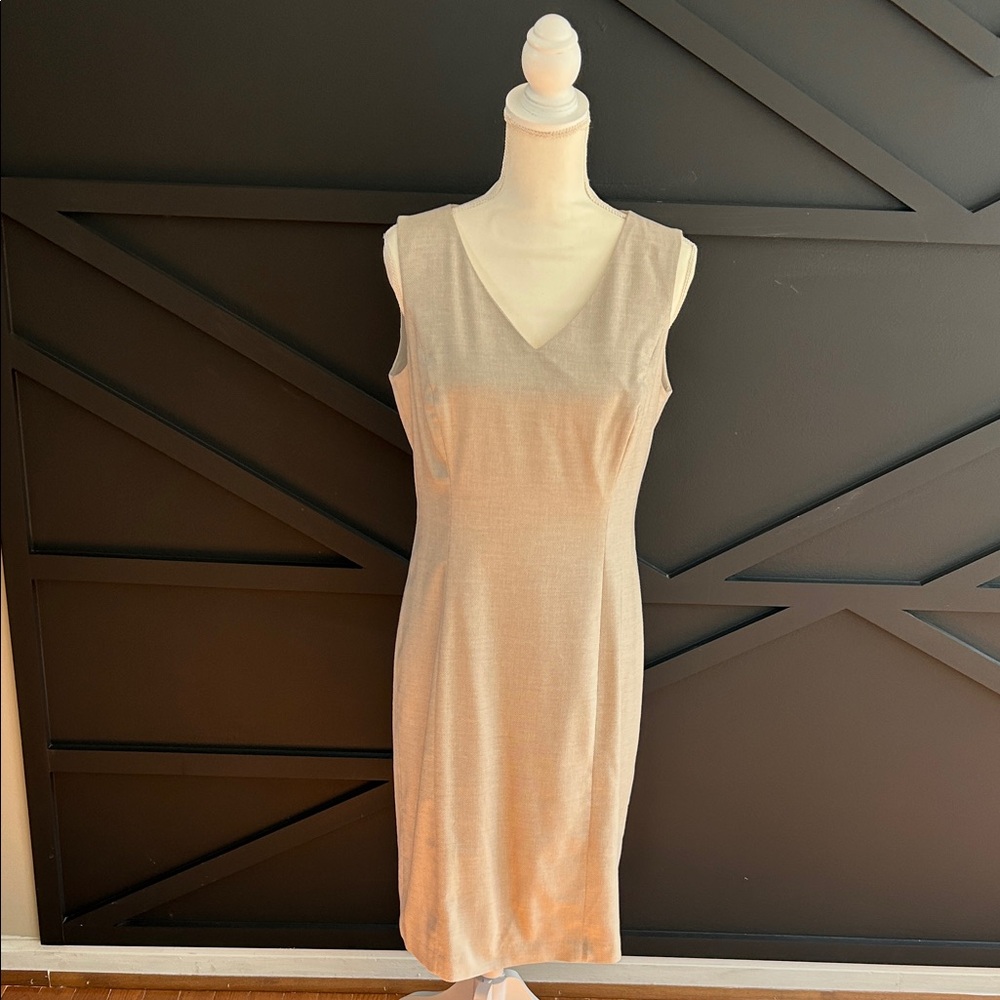White House Black Market V-Neck Beige Midi Dress